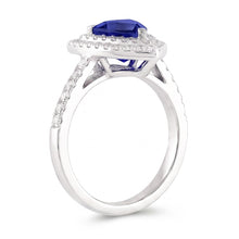 Double Halo Trillion Blue Sapphire Ring 2 Carats Accented Natural Earth Mined Diamonds
