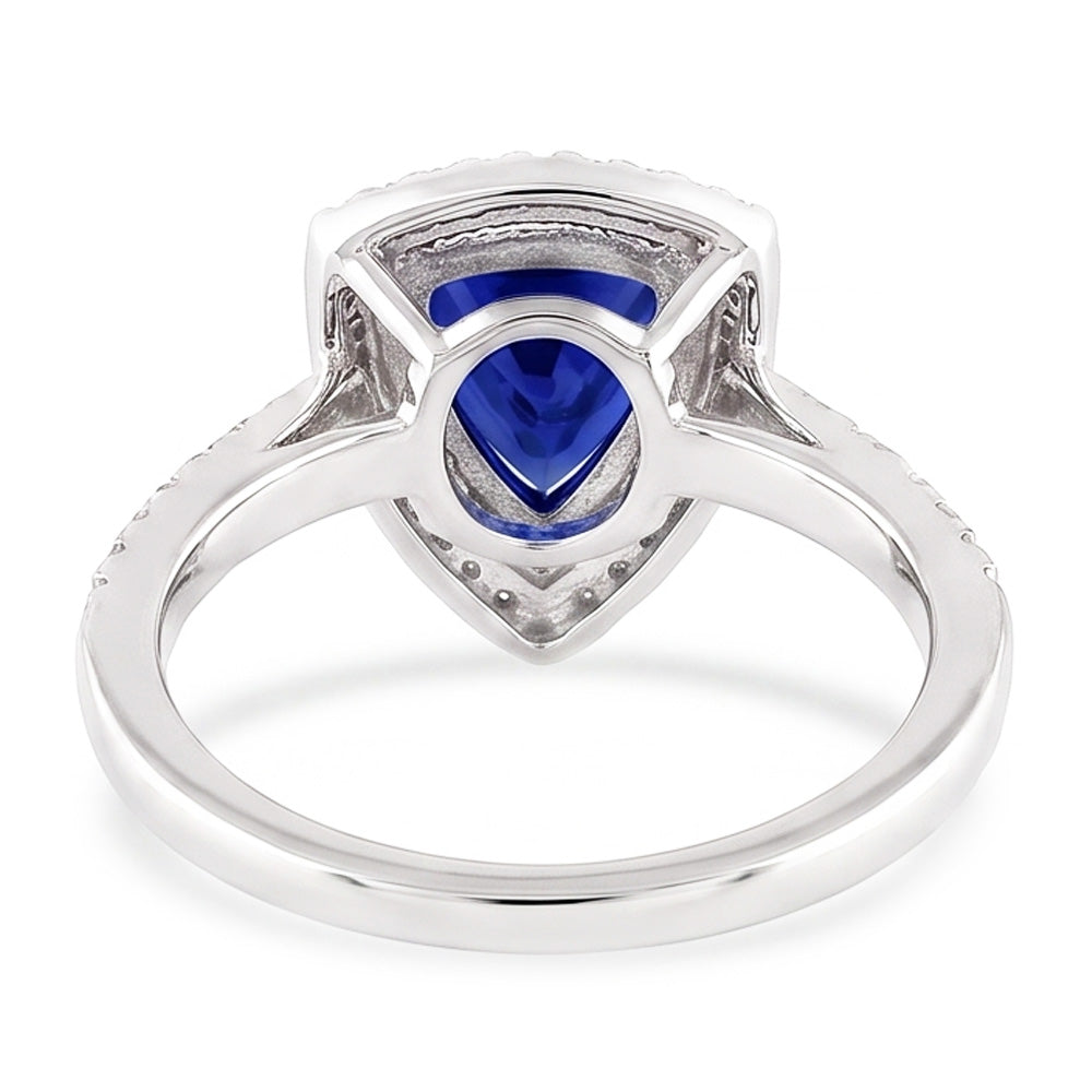 Double Halo Trillion Blue Sapphire Ring 2 Carats Accented Natural Earth Mined Diamonds