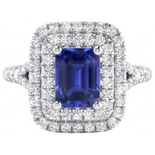 Double Halo Wedding Ring Emerald Blue Sapphire & Natural Earth Mined Diamonds 4 Carats