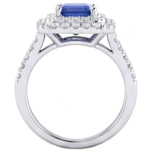 Double Halo Wedding Ring Emerald Blue Sapphire & Natural Earth Mined Diamonds 4 Carats