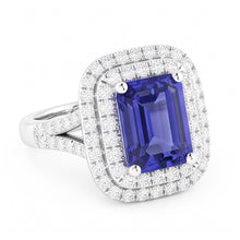 Double Halo Wedding Ring Emerald Blue Sapphire & Natural Earth Mined Diamonds 4 Carats
