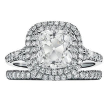 Double Halo Wedding Ring Set Old Miner Natural Diamond Pave Set 3.75 Carats