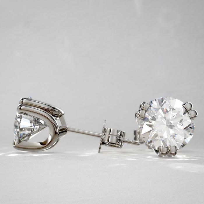 Double Prong Set 3 Carats Round Cut Real Diamonds Stud Earrings White Gold