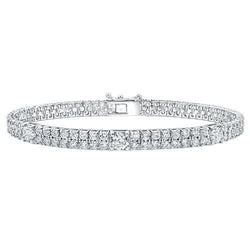 Double Row Real Diamonds Bracelet Prong Set Round Cut 10 Carats WG 14K