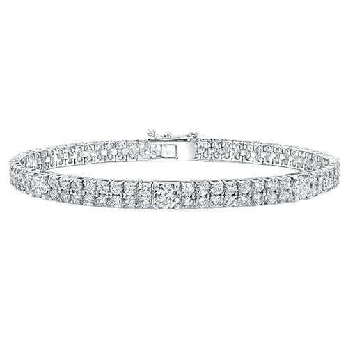 Double Row Real Diamonds Bracelet Prong Set Round Cut 10 Carats WG 14K