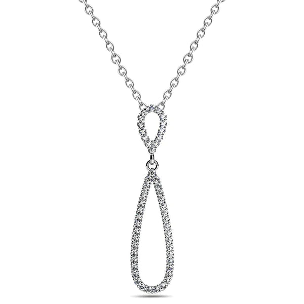 Double Tear Drop Shaped Pendant Necklace 5.20 Ct Real Diamonds White Gold