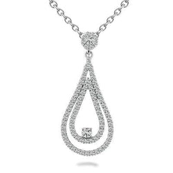 Double Teardrop Pendant Necklace 3.50 Ct Sparkling Real Round Cut Diamond
