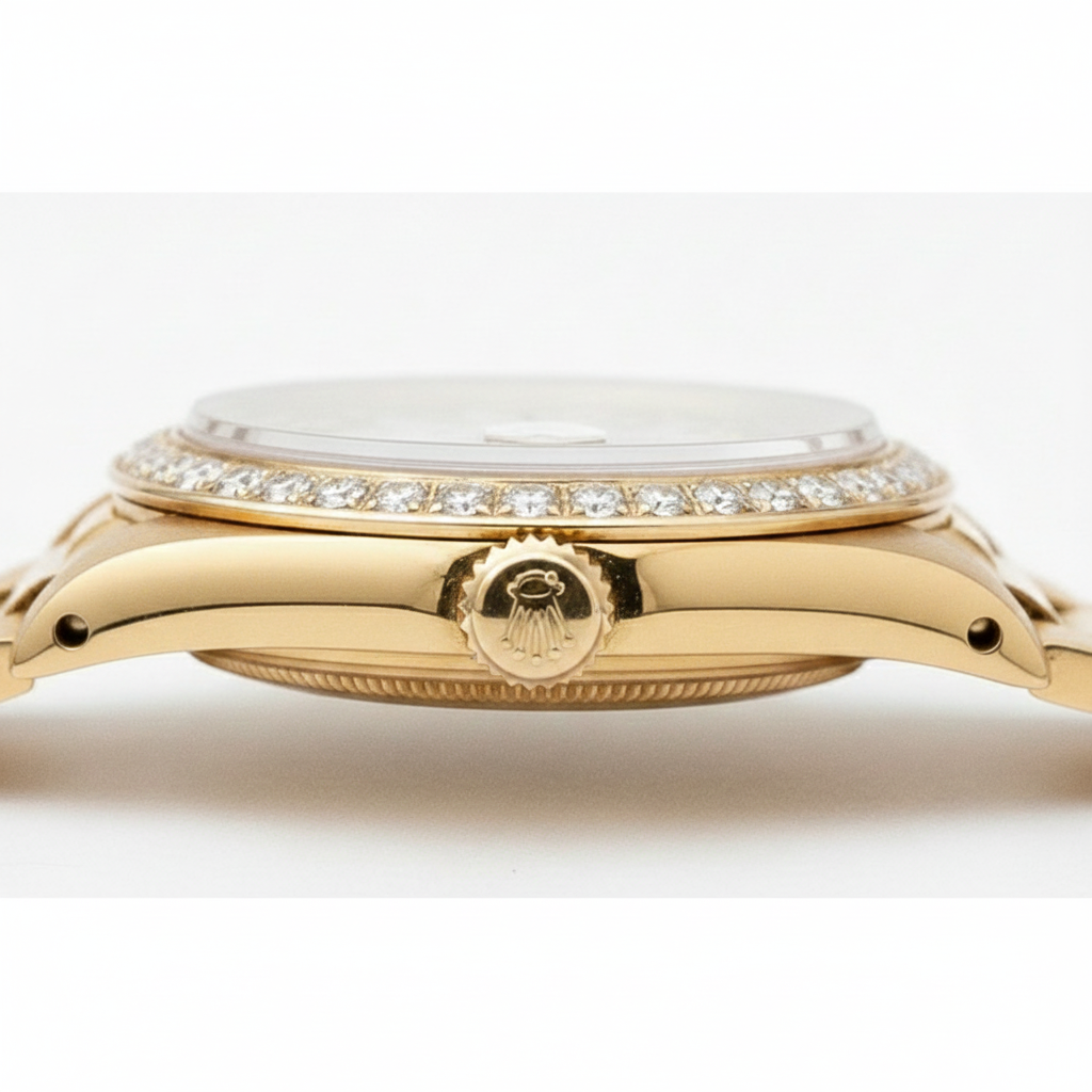 Double Row Natural Earth Mined Diamond Dial Rolex President Style Watch Bezel Gold Dj