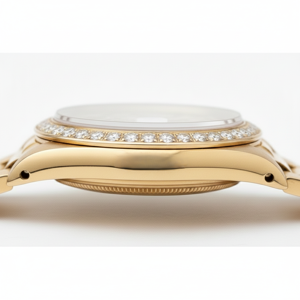 Double Row Natural Earth Mined Diamond Dial Rolex President Style Watch Bezel Gold Dj