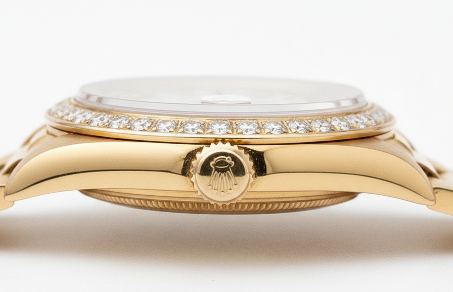 Double Row Natural Earth Mined Diamond Dial Rolex President Style Watch Bezel Gold Dj