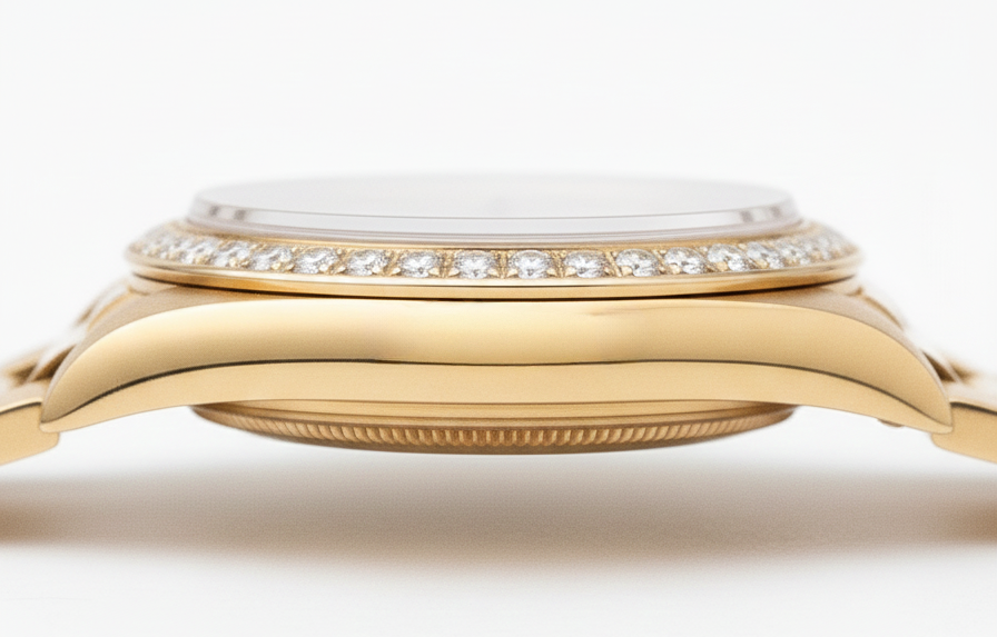 Double Row Natural Earth Mined Diamond Dial Rolex President Style Watch Bezel Gold Dj