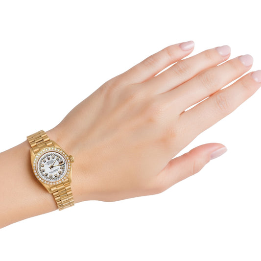 Double Row Natural Earth Mined Diamond Dial Rolex President Style Watch Bezel Gold Dj P2