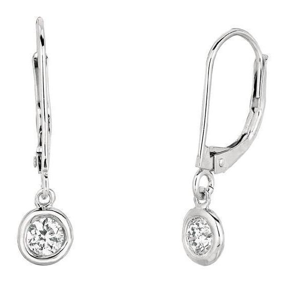 Drop Down Bezel Earrings Genuine Diamonds Leverback White Gold 0.80 Carats