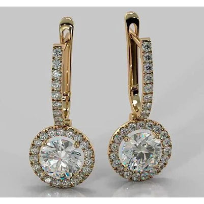 Drop Earrings Round Natural Diamond 4.50 Carats