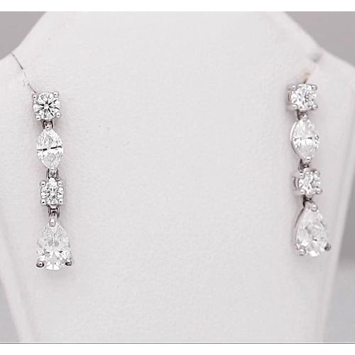 Drop Real Diamond Earring Pear Round Marquise 4.50 Carats White Gold 14K