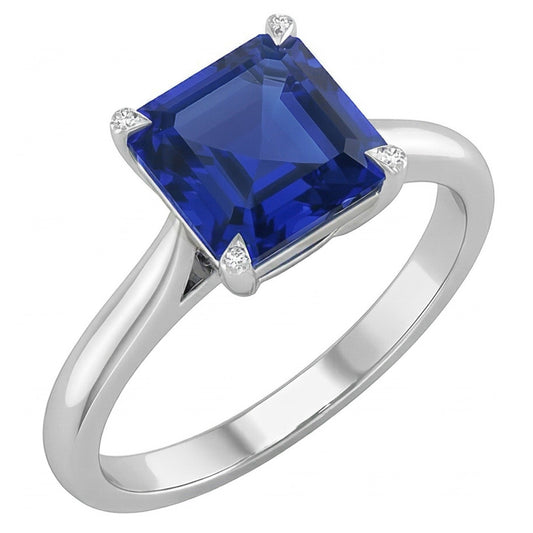 Eagle Claw Prongs Asscher Solitaire Natural Blue Sapphire Ring Jewellery