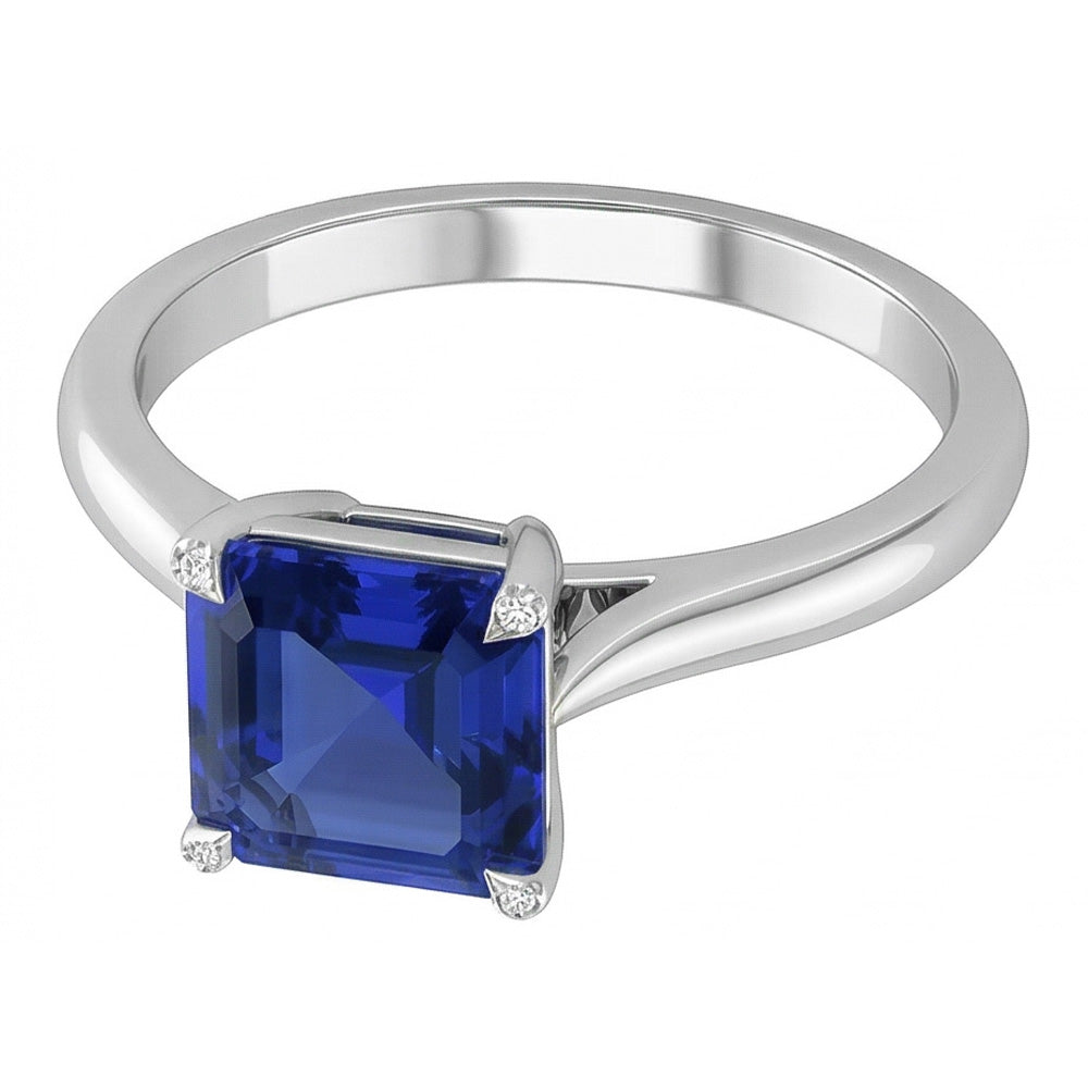 Eagle Claw Prongs Asscher Solitaire Natural Blue Sapphire Ring Jewellery