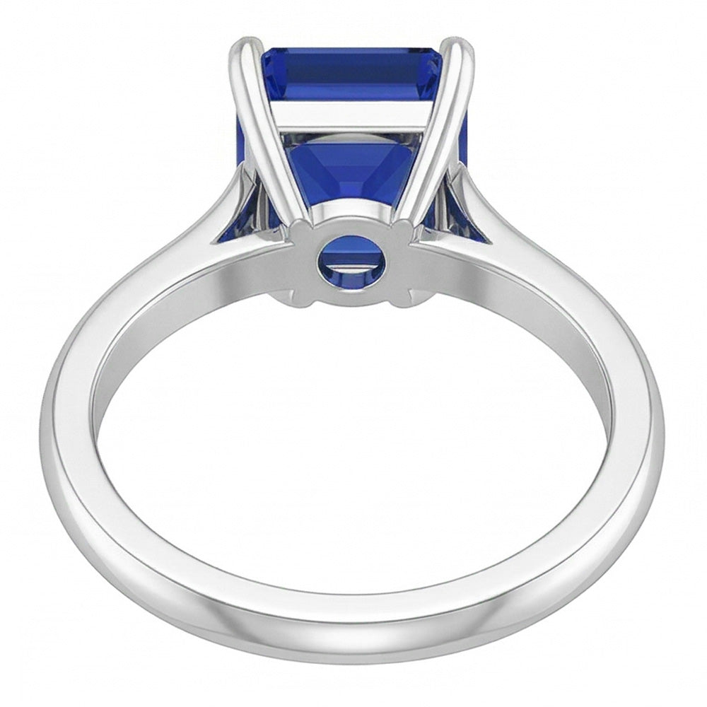 Eagle Claw Prongs Asscher Solitaire Natural Blue Sapphire Ring Jewellery