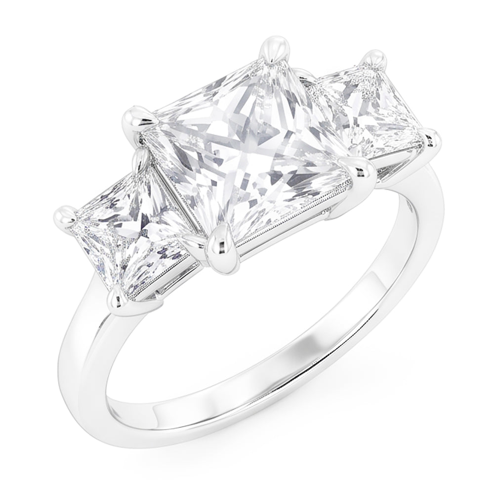 Eagle Claw Prongs French Cut Natural Earth Mined Diamond Three Stone Ring 4 Carats