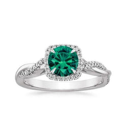 Eagle Claw Prongs Green Emerald Solitaire With Accents Diamond Ring