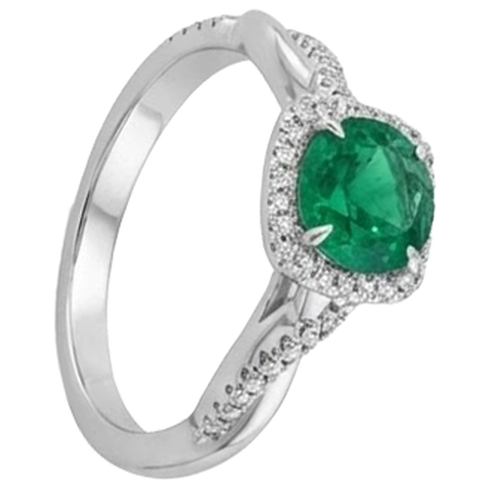 Eagle Claw Prongs Green Emerald Solitaire With Accents Natural Earth Mined Diamond Ring