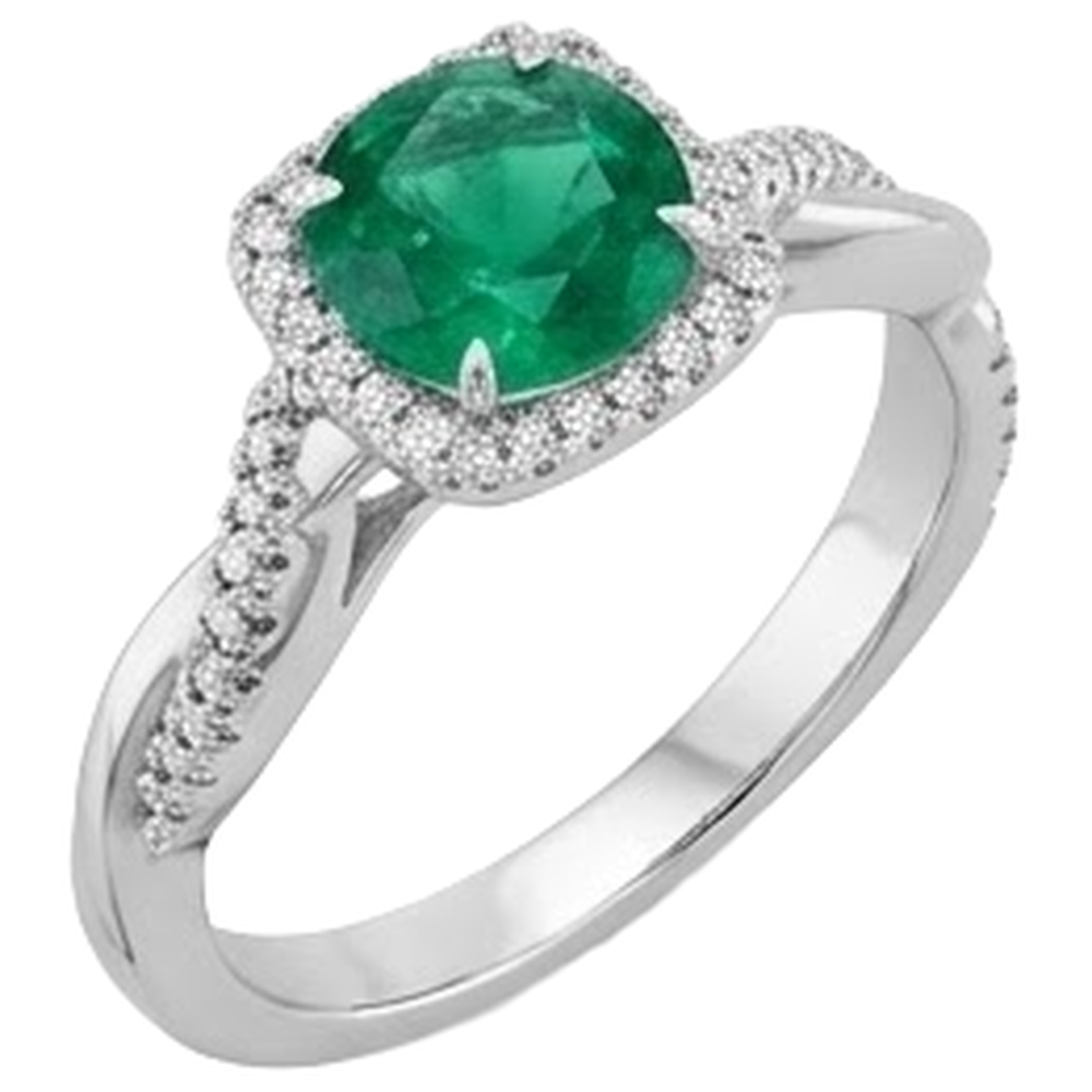 Eagle Claw Prongs Green Emerald Solitaire With Accents Natural Earth Mined Diamond Ring