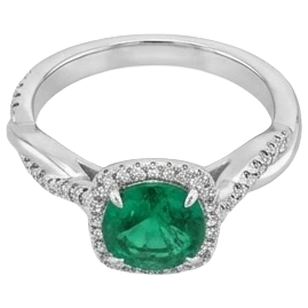 Eagle Claw Prongs Green Emerald Solitaire With Accents Natural Earth Mined Diamond Ring