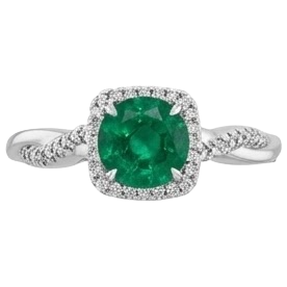 Eagle Claw Prongs Green Emerald Solitaire With Accents Natural Earth Mined Diamond Ring
