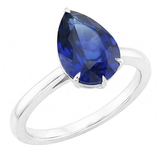 Eagle Claw Prongs Ladies Solitaire Ring Pear Cut Blue Sapphire Jewellery