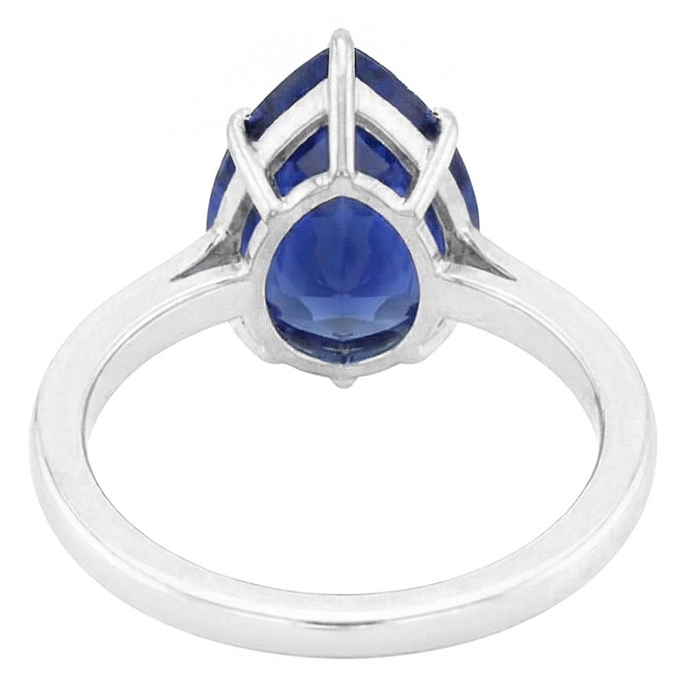 Eagle Claw Prongs Ladies Solitaire Ring Pear Cut Blue Sapphire Jewellery