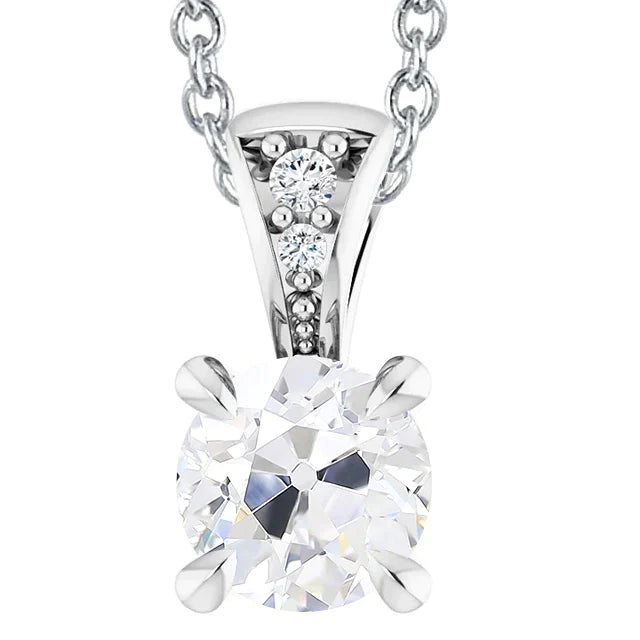 Eagle Claw Prongs Old Cut Real Diamond Pendant White Gold 14K 5 Carats
