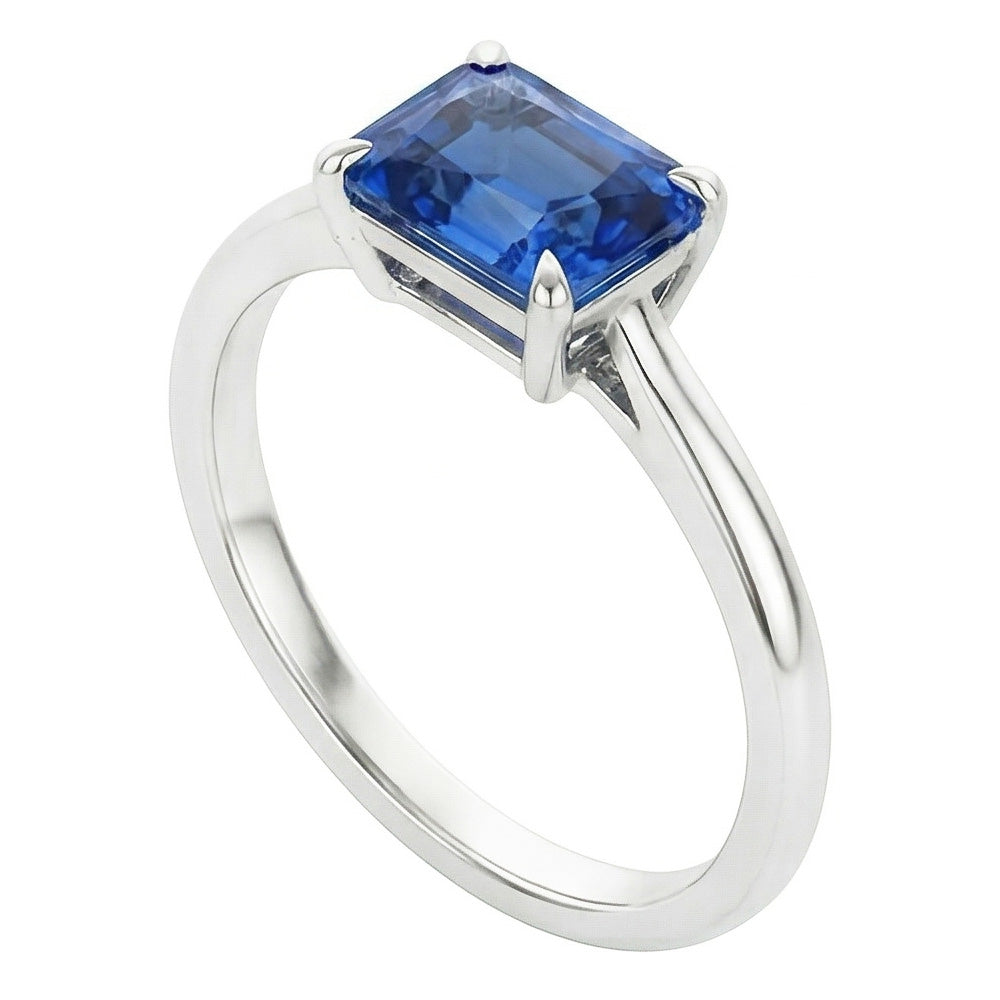 Eagle Claw Prongs Radiant Solitaire Ring Light Blue Sapphire Gold 14K