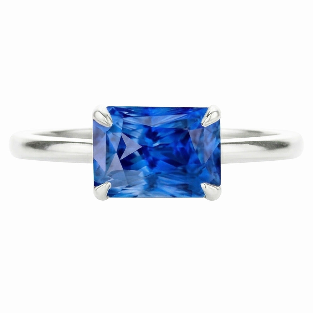 Eagle Claw Prongs Radiant Solitaire Ring Light Blue Sapphire Gold 14K