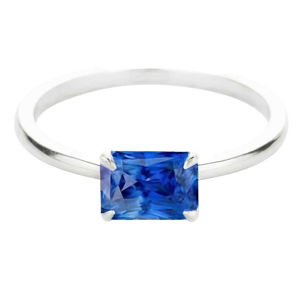 Eagle Claw Prongs Radiant Solitaire Ring Light Blue Sapphire Gold 14K