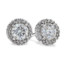 Eagle Claw Prongs Sparkling Real Diamond Halo Studs Earring White Gold 14K