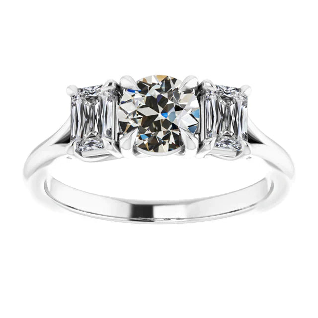 Eagle Claws 3 Stone Emerald & Round Old Cut Genuine Diamond Ring Gold 4 Carats