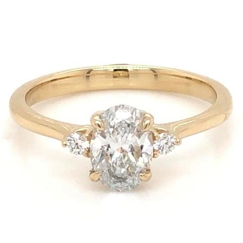 Eagle Claws 3 Stone Engagement Ring Oval Cut Women Natural Yellow Gold 14K