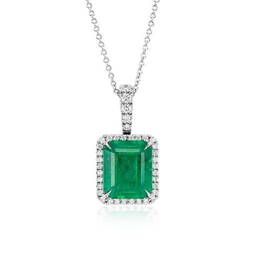 Eagle Claws Green Emerald & Diamond Gemstone Pendant 14K White Gold