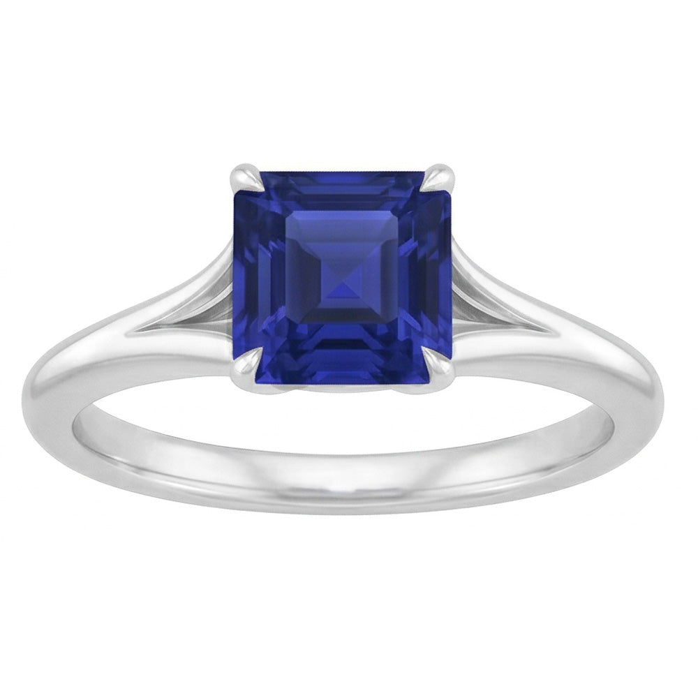 Eagle Claws Solitaire Asscher Cut Ring Split Shank Blue Sapphire 1.50 Carats
