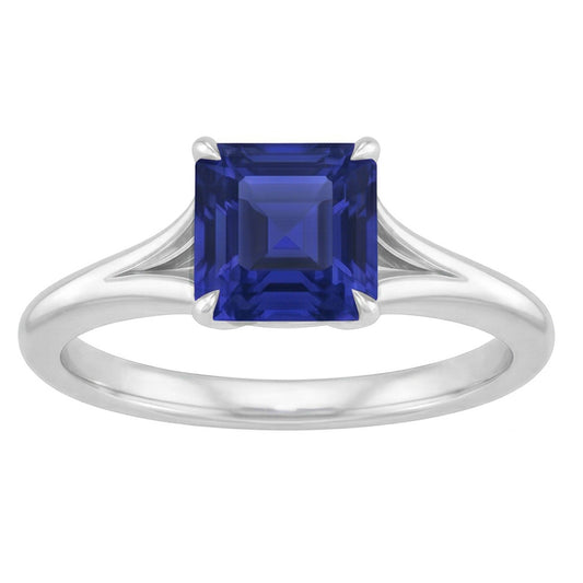 Eagle Claws Solitaire Asscher Cut Ring Split Shank Blue Sapphire 1.50 Carats