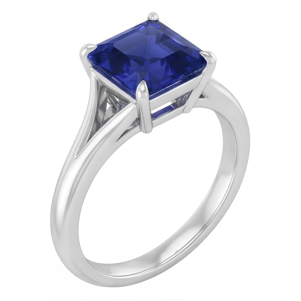Eagle Claws Solitaire Asscher Cut Ring Split Shank Blue Sapphire 1.50 Carats