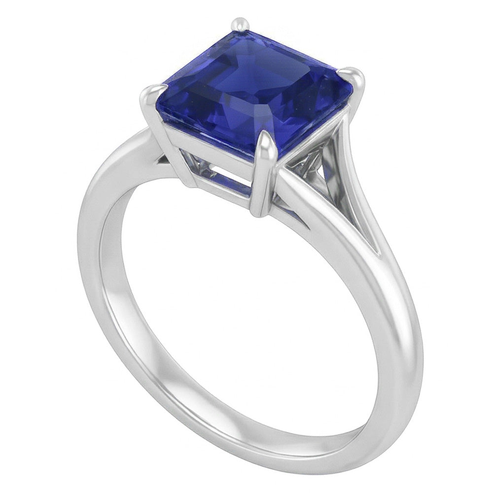Eagle Claws Solitaire Asscher Cut Ring Split Shank Blue Sapphire 1.50 Carats