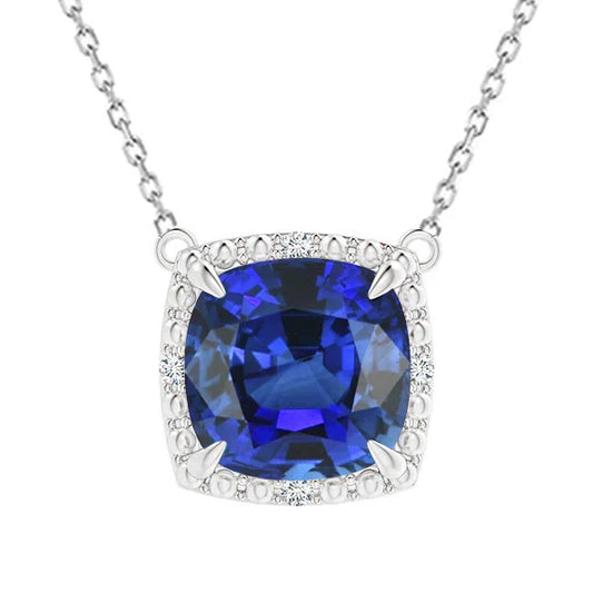 Cornflower Blue Sapphire Cushion Cut Stone Pendant Necklace in 14K White Gold – main view