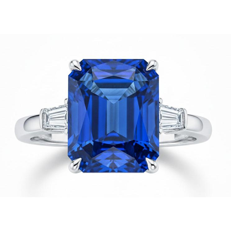 Eagle Claws Natural Earth Mined Diamond Ring Prong Set Radiant Blue Sapphire 7 Ct Gold 14K