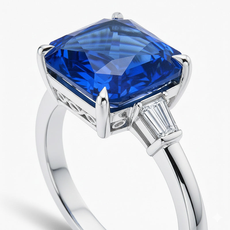 Eagle Claws Natural Earth Mined Diamond Ring Prong Set Radiant Blue Sapphire 7 Ct Gold 14K