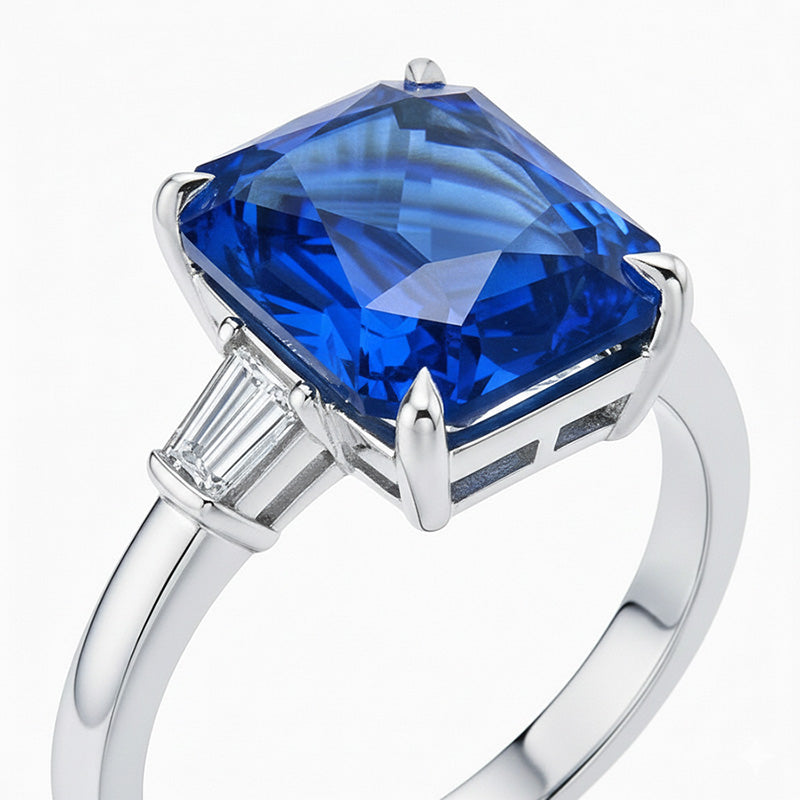 Eagle Claws Natural Earth Mined Diamond Ring Prong Set Radiant Blue Sapphire 7 Ct Gold 14K