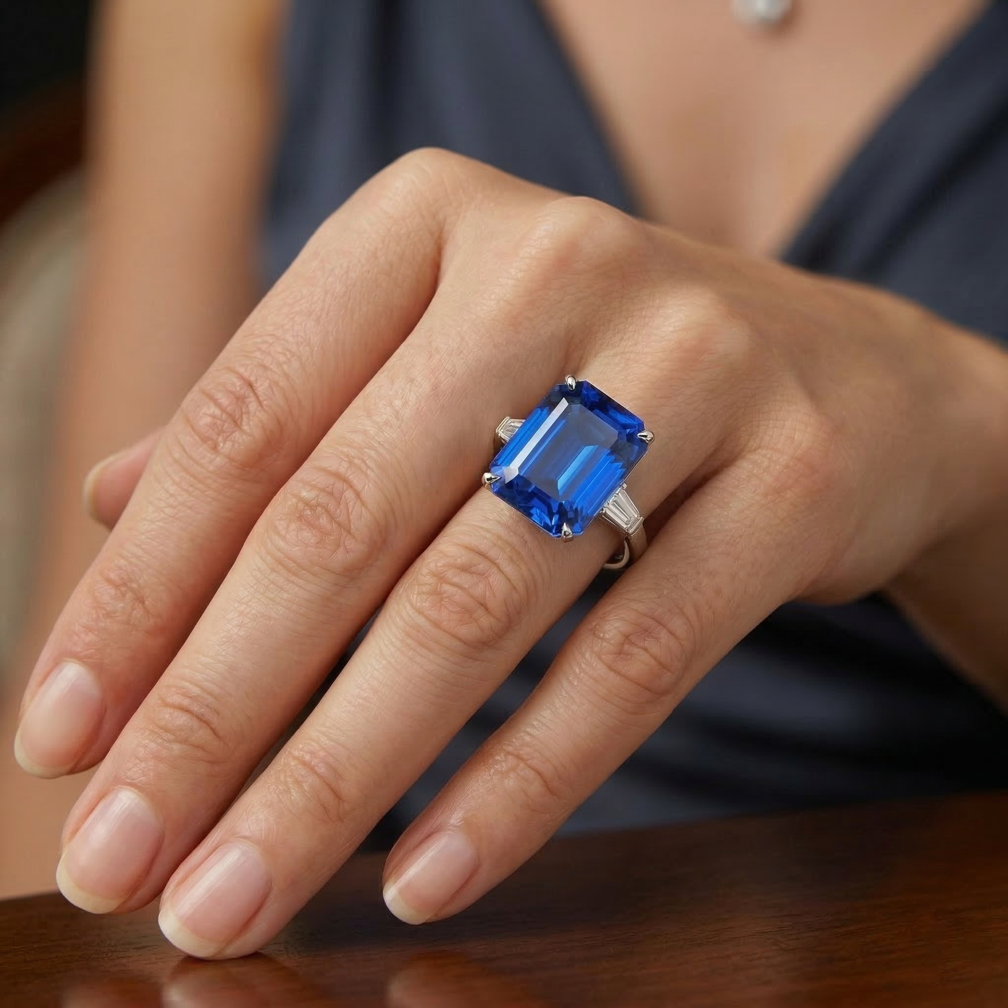 Eagle Claws Natural Earth Mined Diamond Ring Prong Set Radiant Blue Sapphire 7 Ct Gold 14K