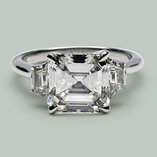 Eagle Claw Prongs Asscher & Trapezoid Real Natural Earth Mined Diamond 3 Stone Ring New