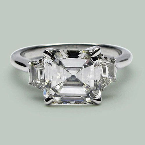 Eagle Claw Prongs Asscher & Trapezoid Real Natural Earth Mined Diamond 3 Stone Ring New