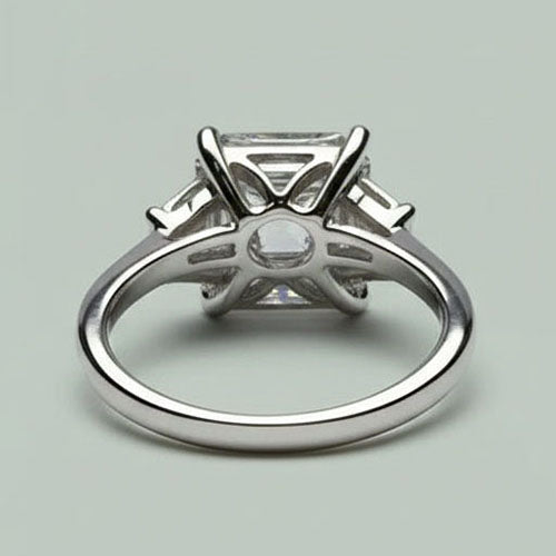 Eagle Claw Prongs Asscher & Trapezoid Real Natural Earth Mined Diamond 3 Stone Ring New